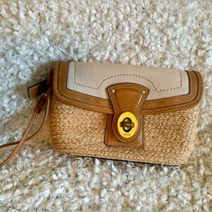 Coach Legacy Straw Summertime Clutch Wristlet Bag Natural Leather